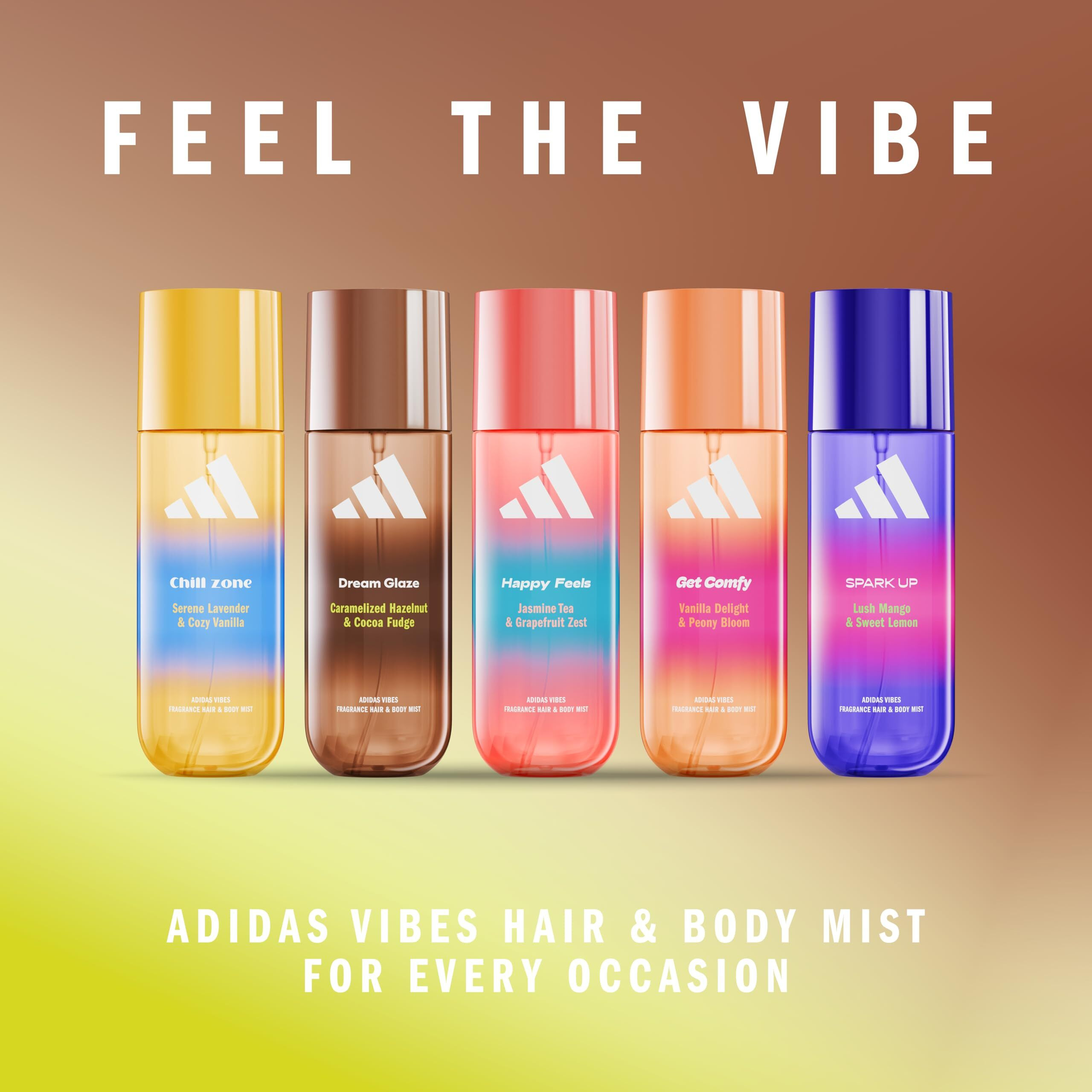 Adidas Vibes Dream Glaze Fragrance Hair & Body Mist For Women, Mood-Boosting, Notes Of Caramelised Hazelnut & Cocoa Fudge, For Any Occasion, 7.9Oz
