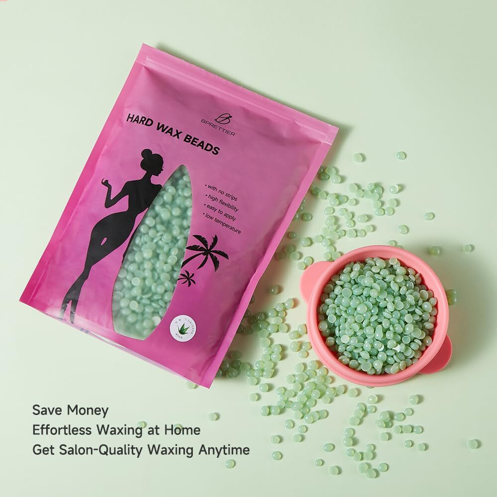 Bprettier Hard Wax Beads 17.6Oz - Fast Melting Sensitive Skin Wax For Full Body, Face & Brazilian, Salon & Home Use Coarse & Fine Hair Removal (Aloe)