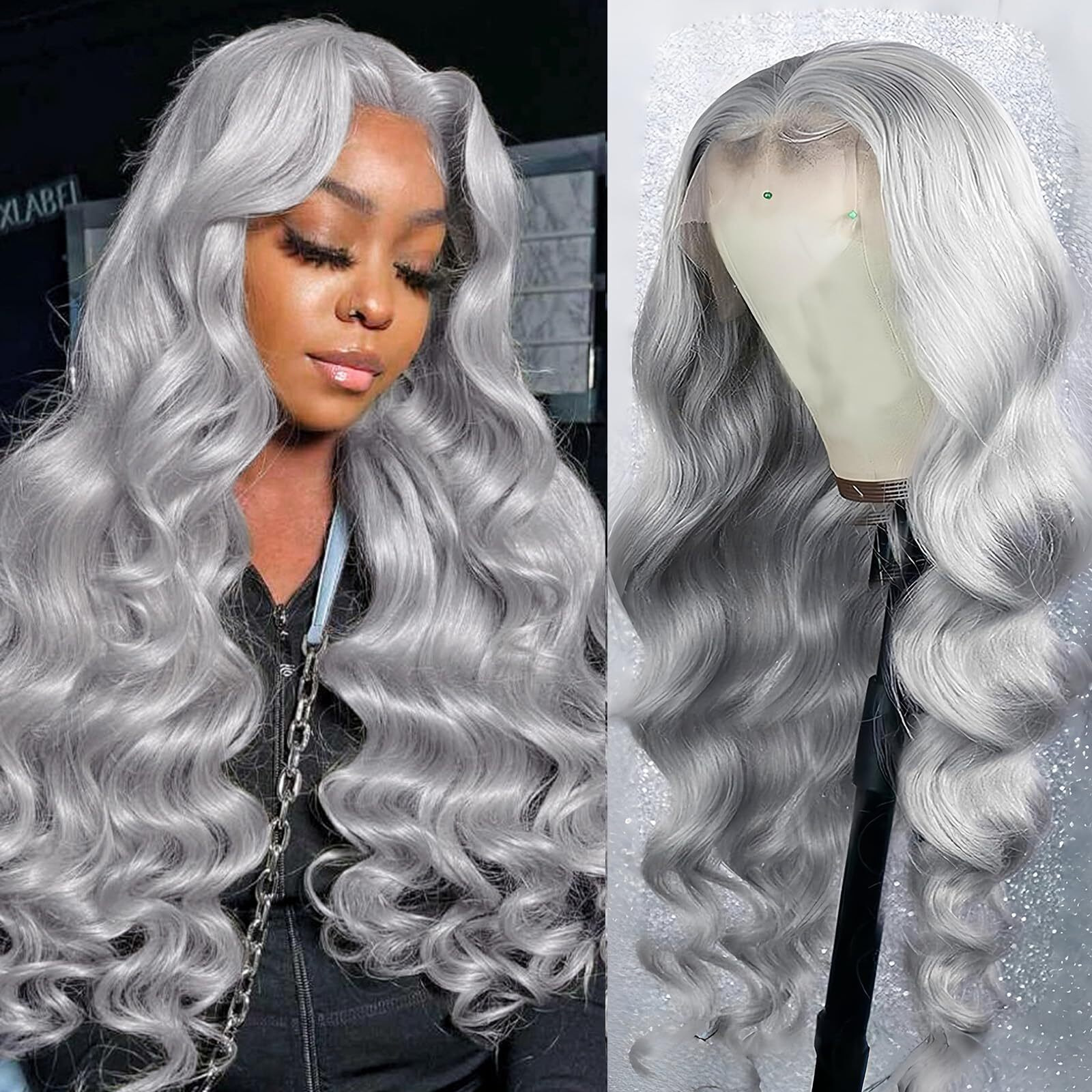 Elfsecret Grey Lace Front Wigs Human Hair Silver Grey 13X6 Body Wave Wig Human Hair Pre Plucked With Baby Hair 180% Density Glueless Hd Lace Frontal Grey Wigs For Black Women 24 Inch
