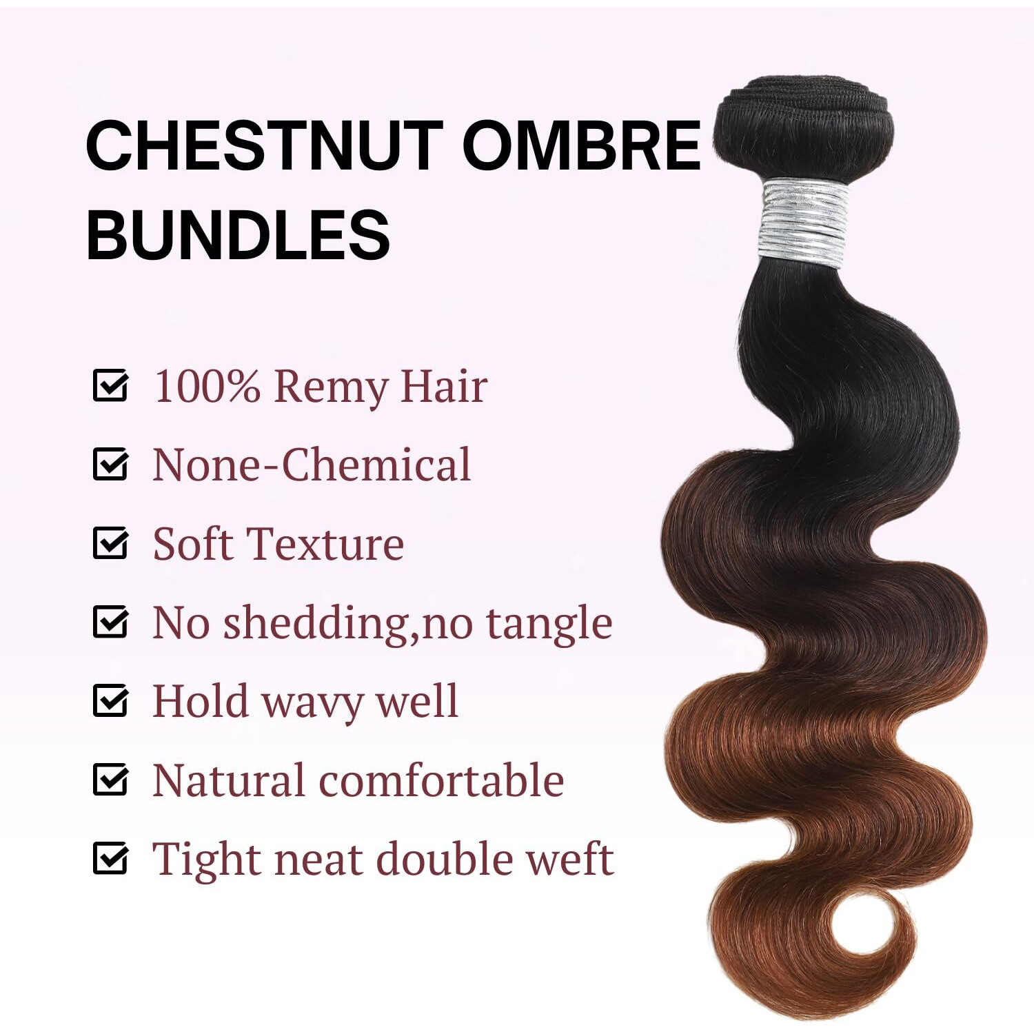 Anmetan 12A Dark Brown Ombre Body Wave Bundle Human Hair 20 Inch, 3 Tone Color T1B/2/30 Chestnut Single 1 Bundle 100% Remy Hair Wavy Bundle Sew In Quick Weave Dark Roots Keep Soft Glossy After Washes