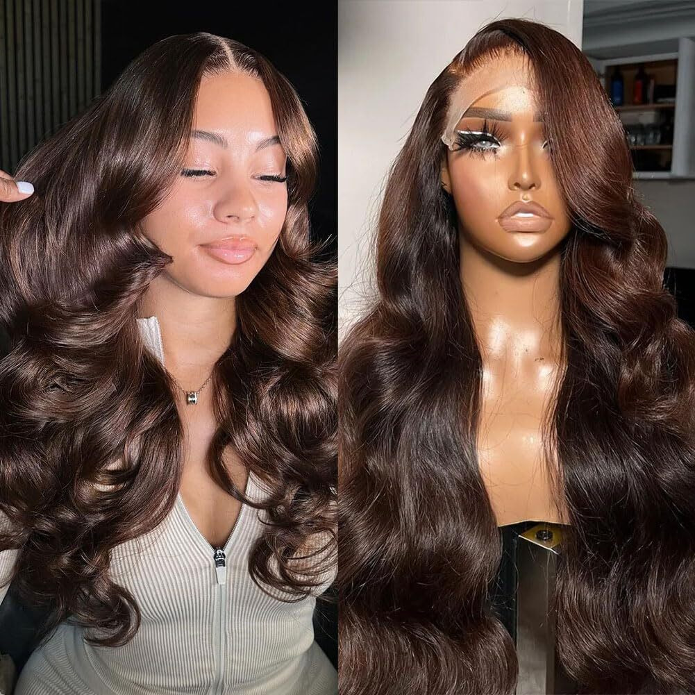 Studyy Chocolate Brown 13X6 Lace Front Wigs Human Hair Body Wave Brown Human Hair Wig Hd Lace Frontal Glueless Colored Wigs Pre Plucked Bleached Knots With Baby Hair For Women 180 Density 22 Inch
