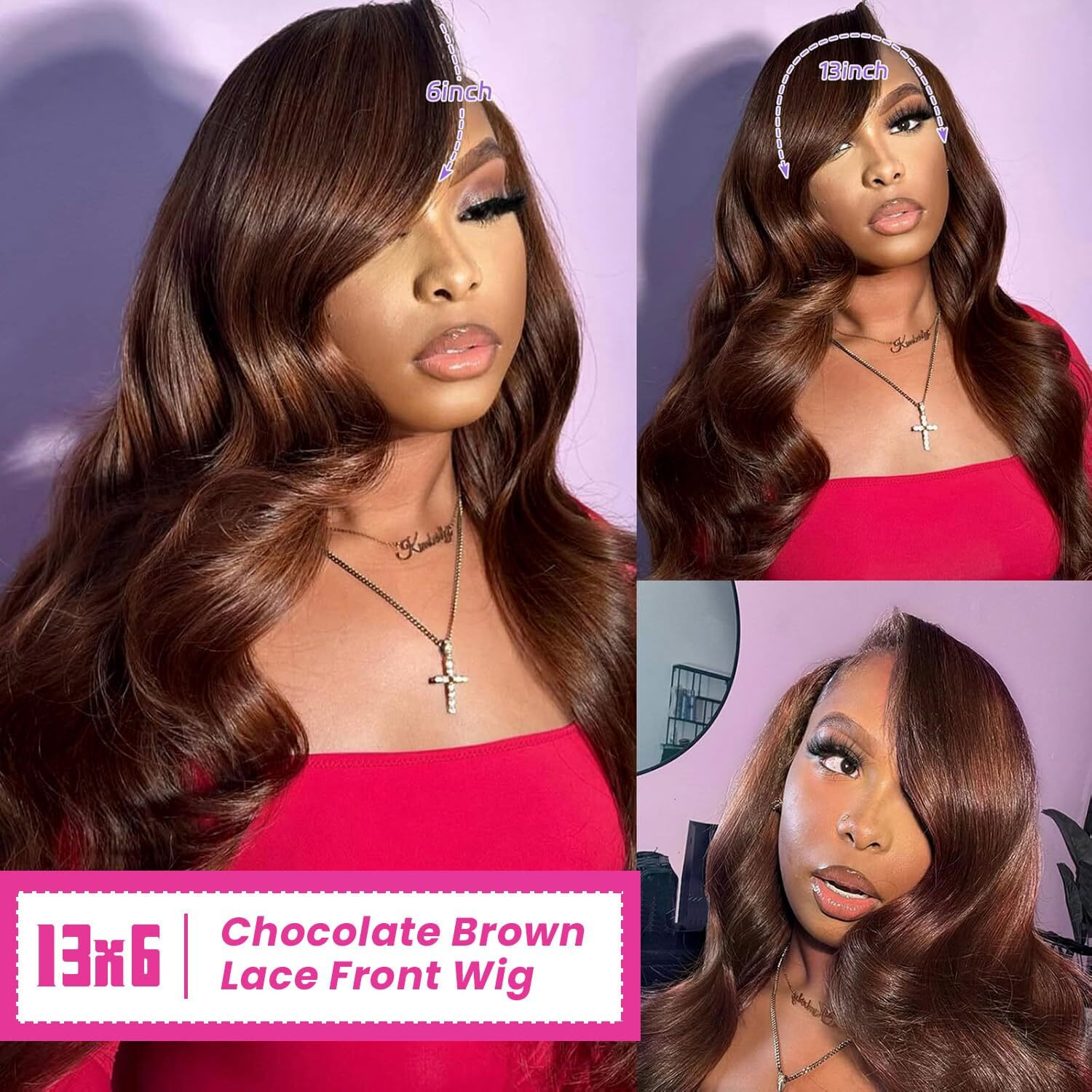 Studyy Chocolate Brown 13X6 Lace Front Wigs Human Hair Body Wave Brown Human Hair Wig Hd Lace Frontal Glueless Colored Wigs Pre Plucked Bleached Knots With Baby Hair For Women 180 Density 22 Inch