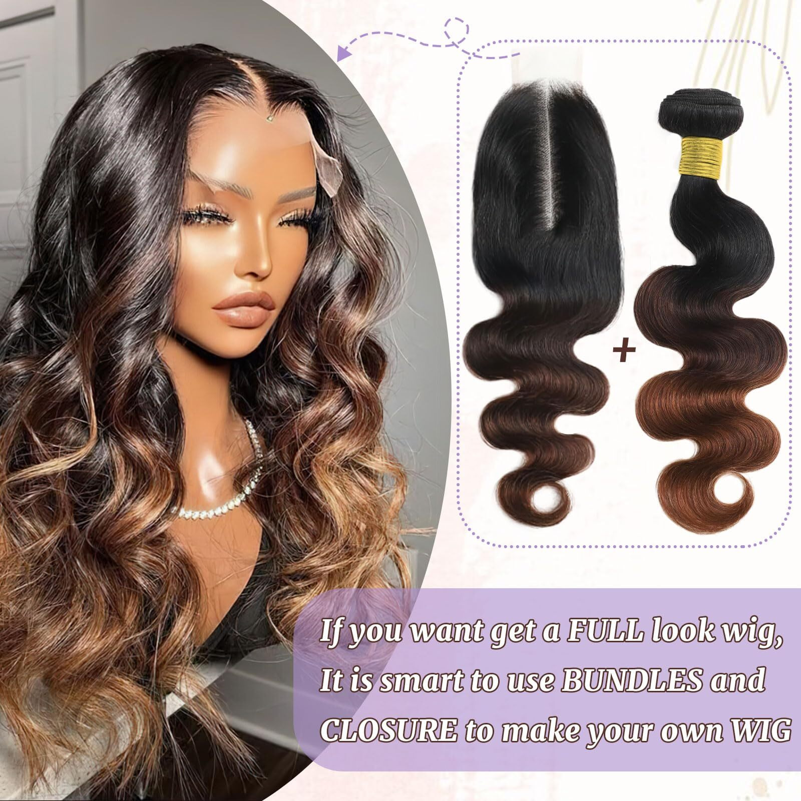 Dsekcain 2X6 Hd Lace Closure Body Wave Human Hair T1B/2/30 Chestnut Brown Ombre Transparent Lace Closure 2X6 Long Middle Part 100% Raw Virgin Human Hair 18 Inch 150% Density