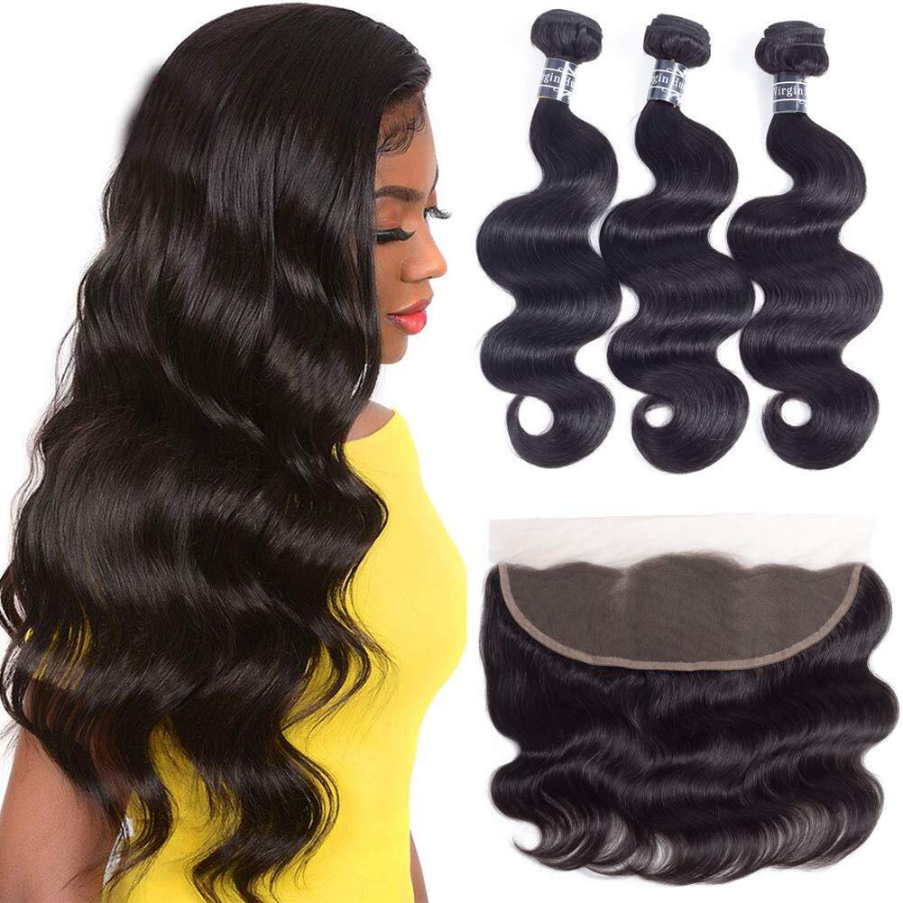 Amella Hair 8A Brazilian Body Wave Frontal Free Part(18 20 22+16 Frontal) 100% Unprocessed Brazilian Body Wave Frontal With Baby Hair Natural Black Color