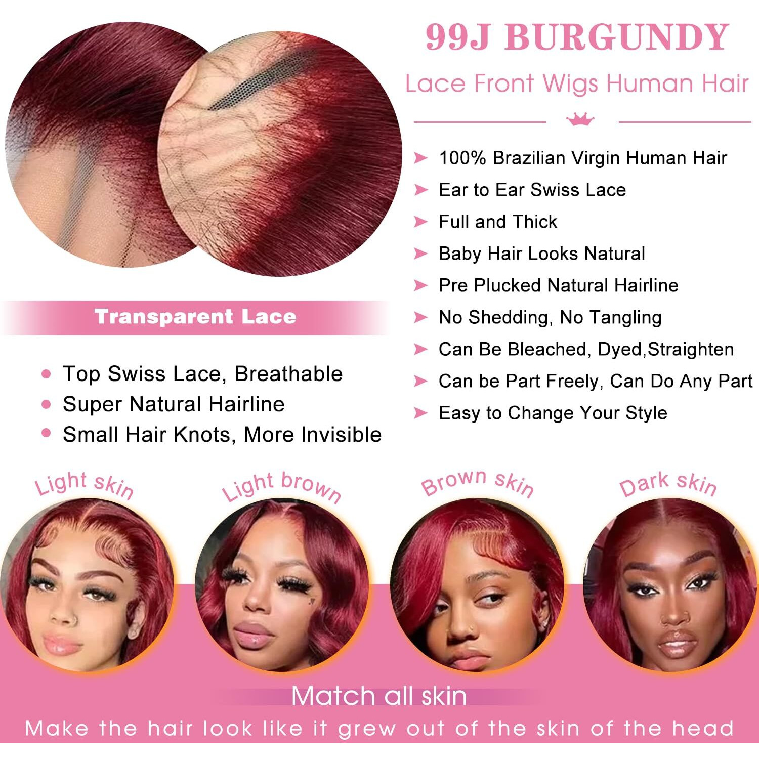 Oovvda 30 Inch Burgundy Wig Human Hair 99J Burgundy Lace Front Wigs Human Hair 13X4 Hd Transparent Wine Red Body Wave Human Hair Pre Plucked 200 Density Lace Front Wigs For Women