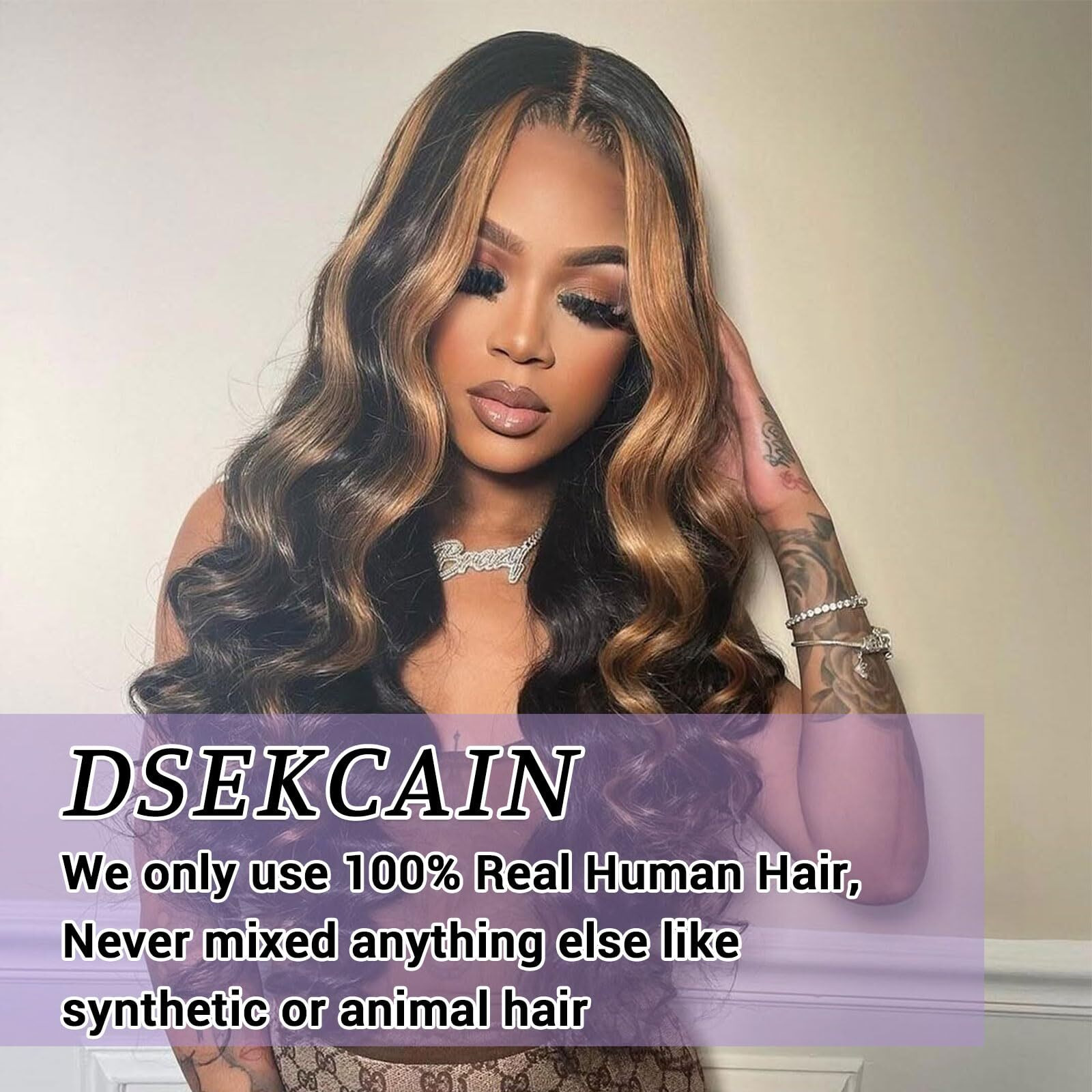 Dsekcain 2X6 Hd Lace Closure Human Hair Body Wave P1B/30 Highlight Brown Black Color Transparent Lace Closure 2X6 Long Deep Middle Part 100% Raw Virgin Human Hair 16 Inch 150% Density