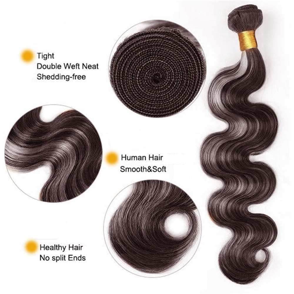Gray Bundles Human Hair 28 30 32 Inch P4/Grey Body Wave Human Hair Bundles Soft And Healthy Brazilian Virgin Remy Hair Extensions Double Weft Ombre Bundle Hair Weave