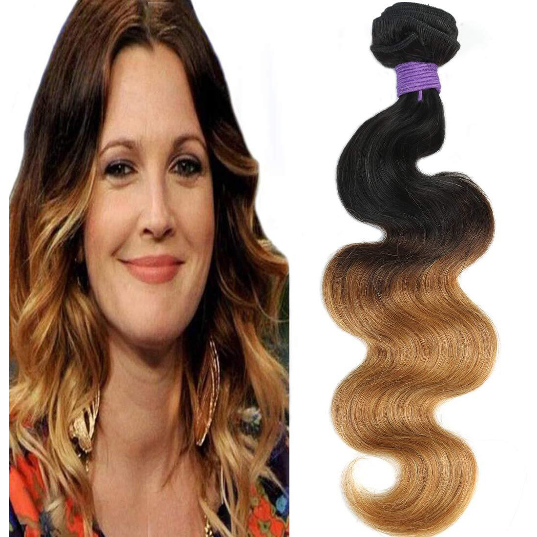 Cranberry Ombre Brazilian Virgin Human Hair Bundle Ombre Body Wave Hair Weave 16Inch Bundle Three Tone Color Ombre 1B/4/27 Human Hair Weave Extension Blonde Hair