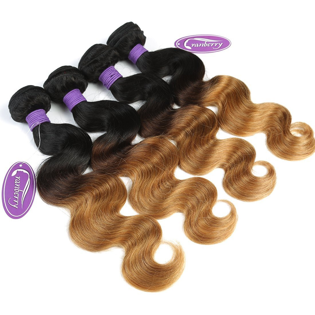 Cranberry Ombre Brazilian Virgin Human Hair Bundle Ombre Body Wave Hair Weave 16Inch Bundle Three Tone Color Ombre 1B/4/27 Human Hair Weave Extension Blonde Hair
