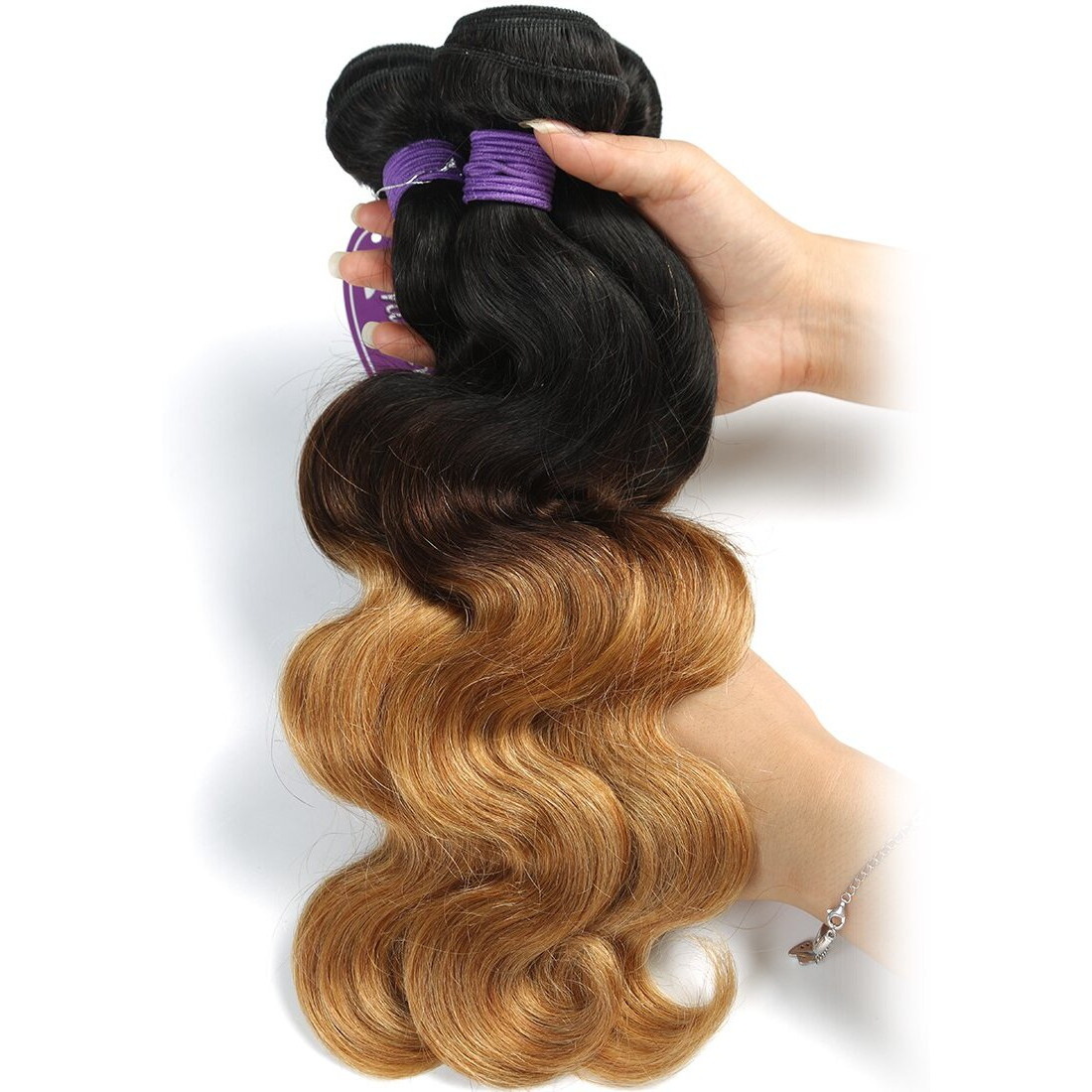 Cranberry Ombre Brazilian Virgin Human Hair Bundle Ombre Body Wave Hair Weave 16Inch Bundle Three Tone Color Ombre 1B/4/27 Human Hair Weave Extension Blonde Hair