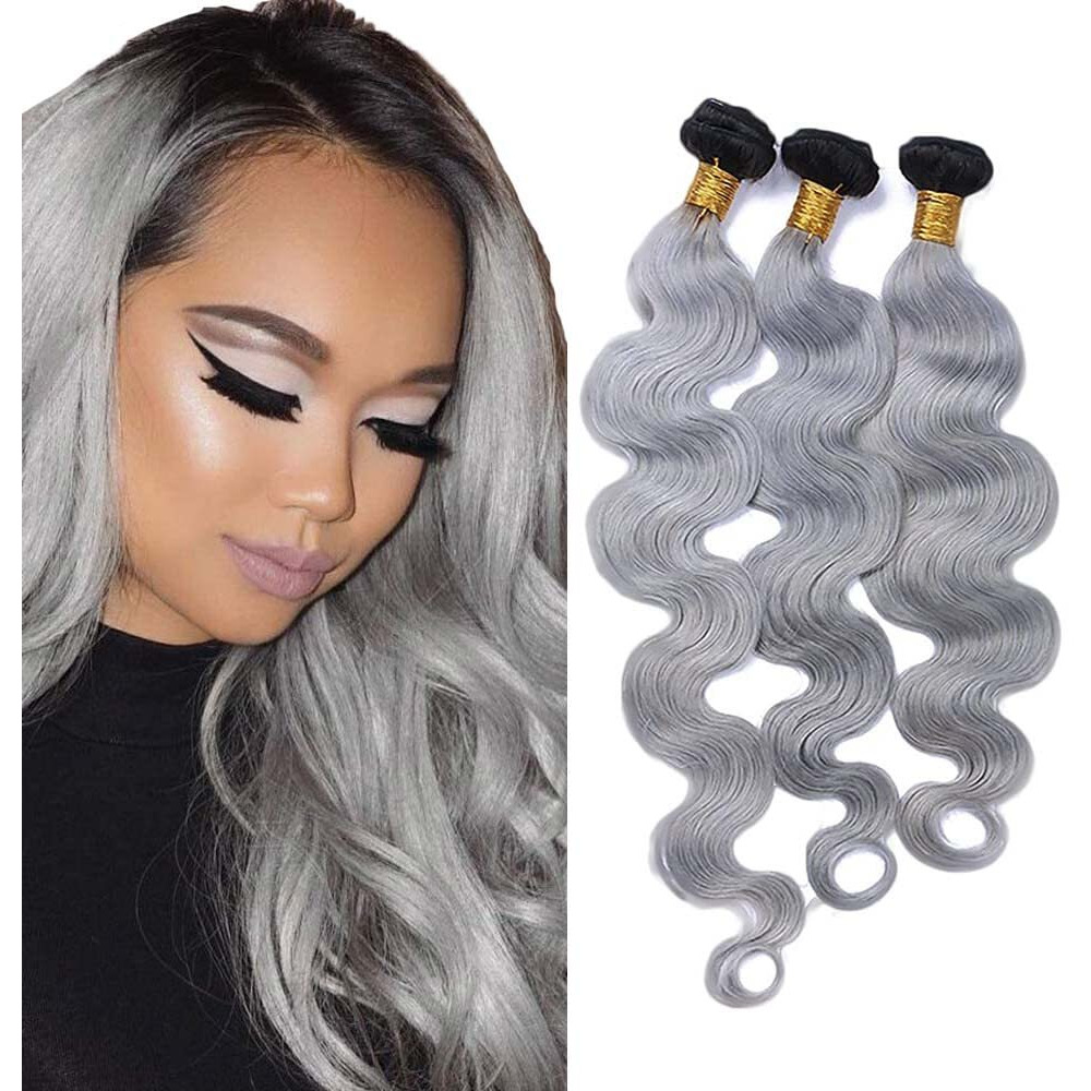 1B Grey Body Human Hair Bundles Ombre Grey Bundles Human Hair 24 26 28 Inch Wet And Wavy Bundle Tow Tone Hair Weave Unprocessed Virgin Hair Bundles