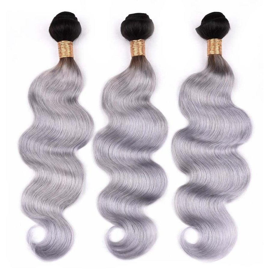 1B Grey Body Human Hair Bundles Ombre Grey Bundles Human Hair 24 26 28 Inch Wet And Wavy Bundle Tow Tone Hair Weave Unprocessed Virgin Hair Bundles