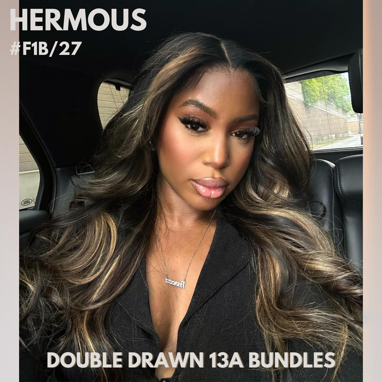 Hermous F1B/27 Human Hair Bundles 13A Double Drawn Bundle Body Wave 24 Inch, Thick Honey Blonde Highlight Sew In Bundles 100% Unprocessed Remy Hair Colored Ombre Single Bundle Quick Weave Extension