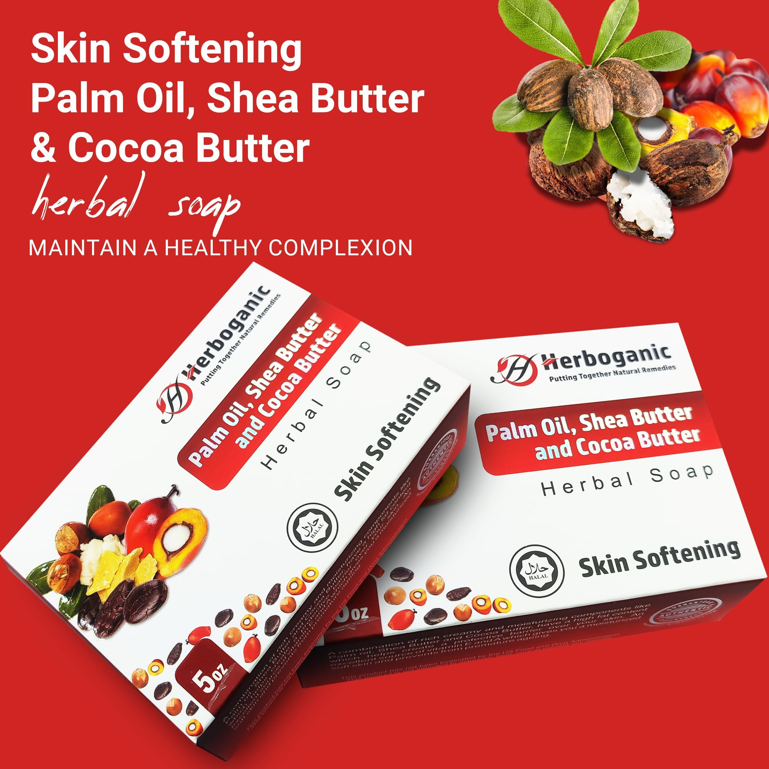 Herboganic Palm Oil, Shea Butter And Cocoa Butter Herbal Soap | Pack Of 3 Of 5Oz Soap Bar | Natural Bar Soap For Face And Body | Hydrating And Nourishing | Suitable For Men And Women