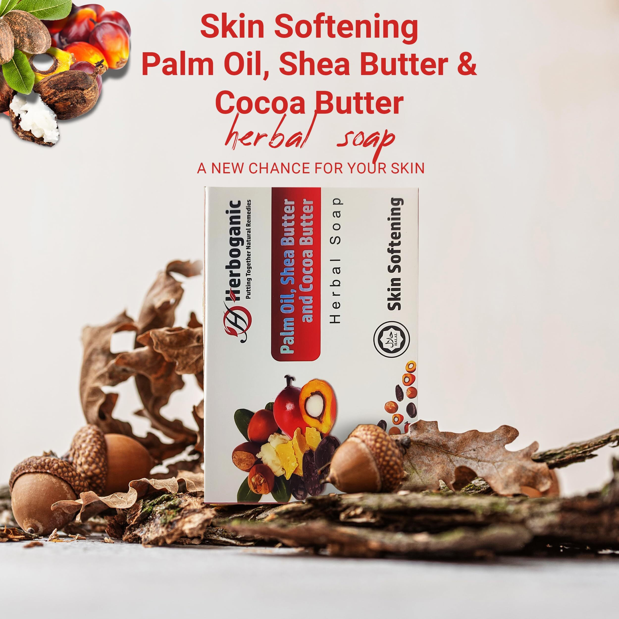 Herboganic Palm Oil, Shea Butter And Cocoa Butter Herbal Soap | Pack Of 3 Of 5Oz Soap Bar | Natural Bar Soap For Face And Body | Hydrating And Nourishing | Suitable For Men And Women