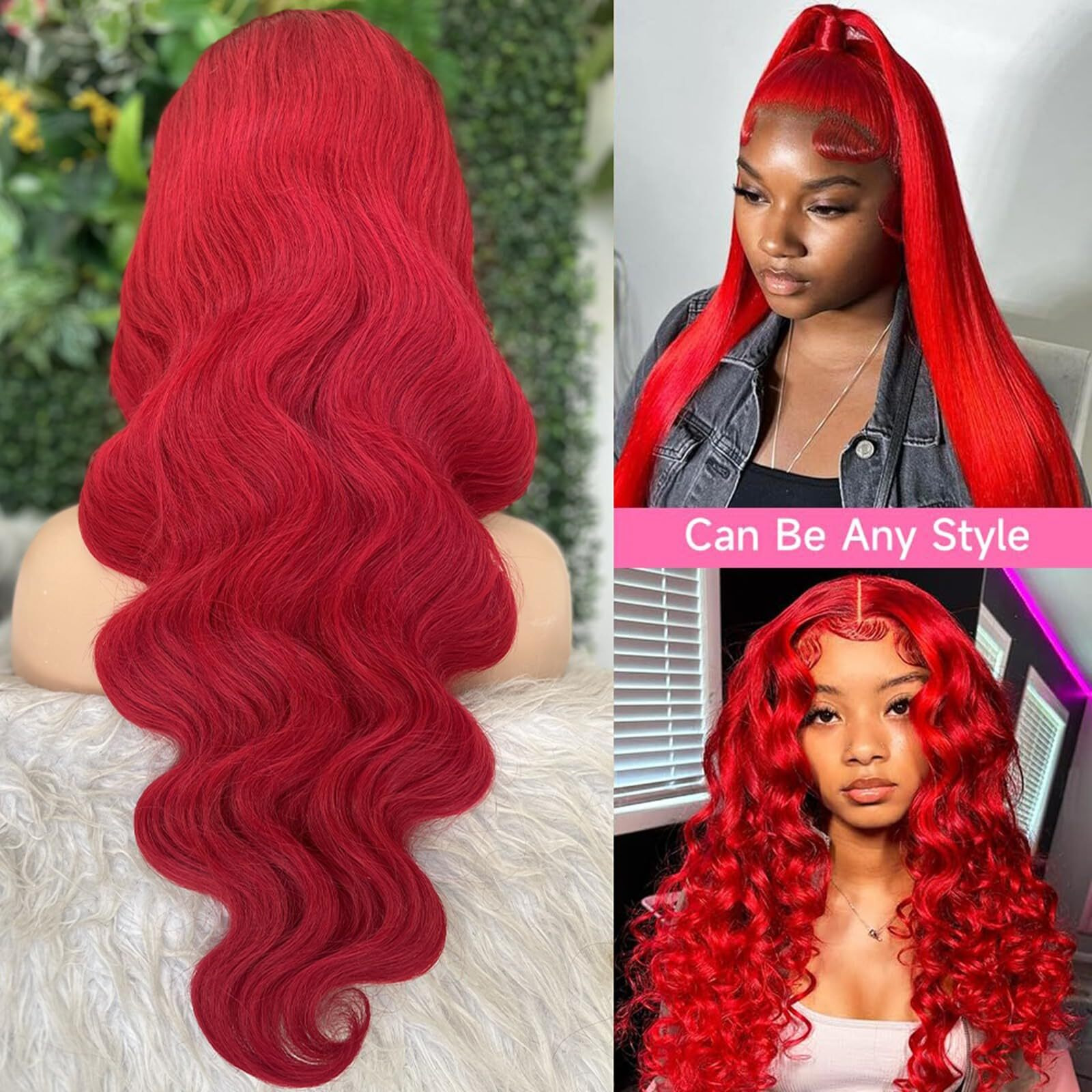 Dorashion Red Lace Front Wigs Human Hair 13X4 Hd Transparent Body Wave Human Hair Lace Front Wig Pre Plucked Red Colored Glueless Human Hair Lace Frontal Wigs For Women 16 Inch