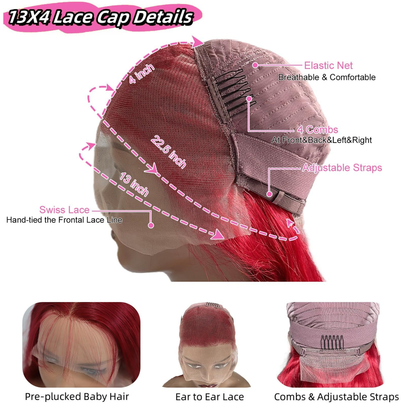 Dorashion Red Lace Front Wigs Human Hair 13X4 Hd Transparent Body Wave Human Hair Lace Front Wig Pre Plucked Red Colored Glueless Human Hair Lace Frontal Wigs For Women 16 Inch