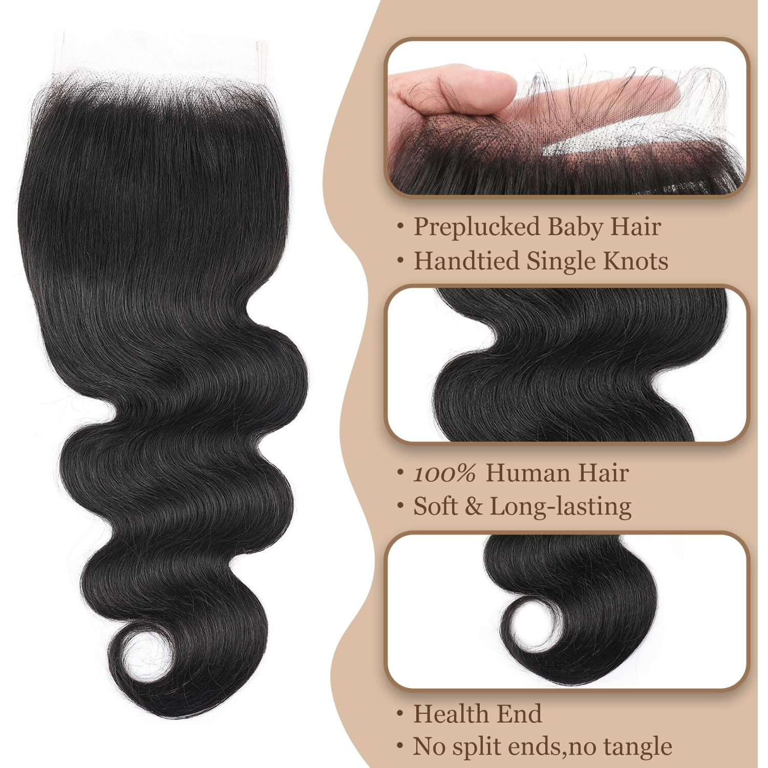 5X5 Hd Lace Closure Human Hair 12A Virgin Remy Human Hair Transparent Closure Body Wave Ultra-Thin Frontal Hd Lace Pre Plucked With Baby-Hair Small Single Knots 10 Inch Natural Black