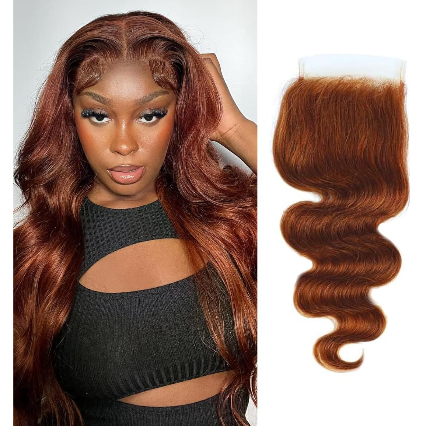 Red Brown 5X5 Closure Brown 33 Body Wave Invisible Hd Lace Closure Brazilian Human Hair Extensions Preplucked Bleached Knots Wet And Wavy For Women 14 Inch