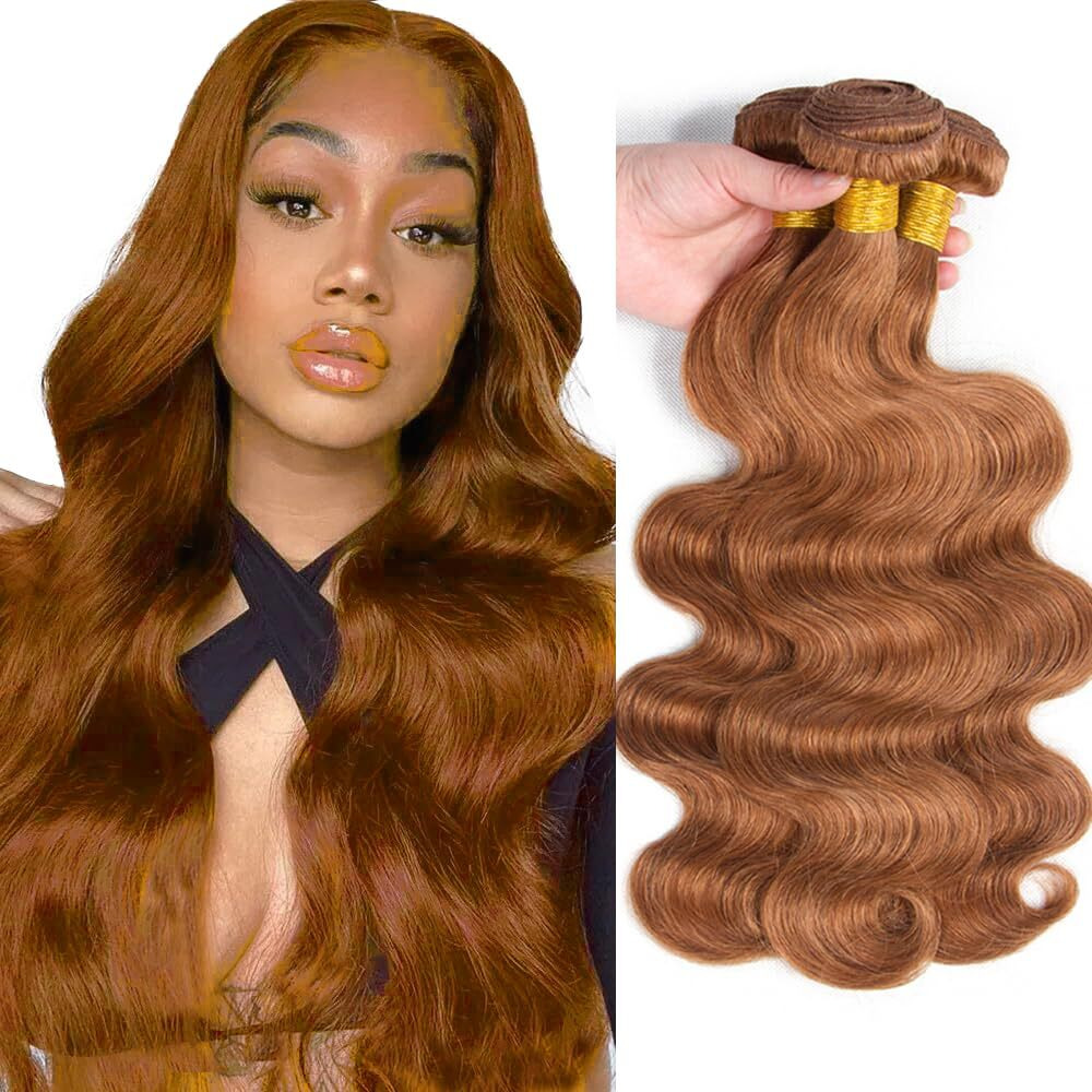 30 Brown Bundles Human Hair Body Wave Bundles 24 26 28 Inch 3 Bundle Unprocessed Brazilian Virgin Hair Light Brown Body Wave Human Hair Extensions 50 Gram Per Bundle