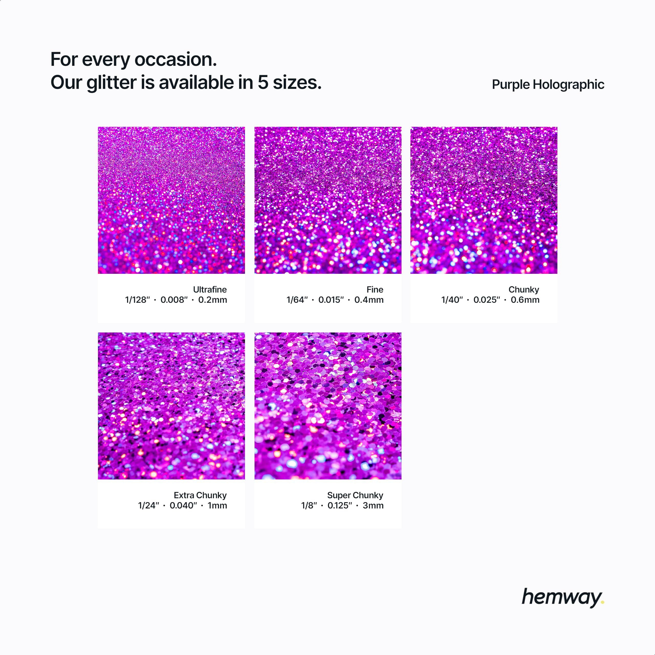 Hemway Eco Friendly Biodegradable Glitter 100G / 3.5Oz Bio Cosmetic Safe Sparkle Vegan For Face, Eyeshadow, Body, Hair, Nail And Festival Makeup - Chunky (1/40"" 0.025"" 0.6Mm) - Purple Holographic