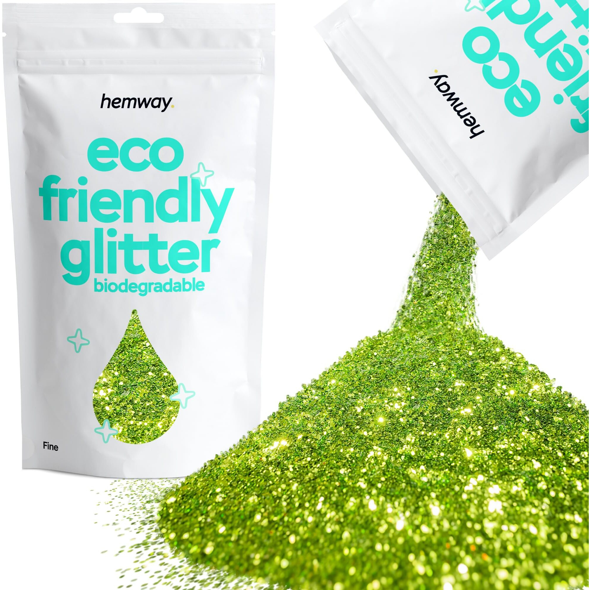 Hemway Eco Friendly Biodegradable Glitter 100G / 3.5Oz Bio Cosmetic Safe Sparkle Vegan For Face, Eyeshadow, Body, Hair, Nail And Festival Makeup, Craft - Fine (1/64"" 0.015"" 0.4Mm) - Lime Green