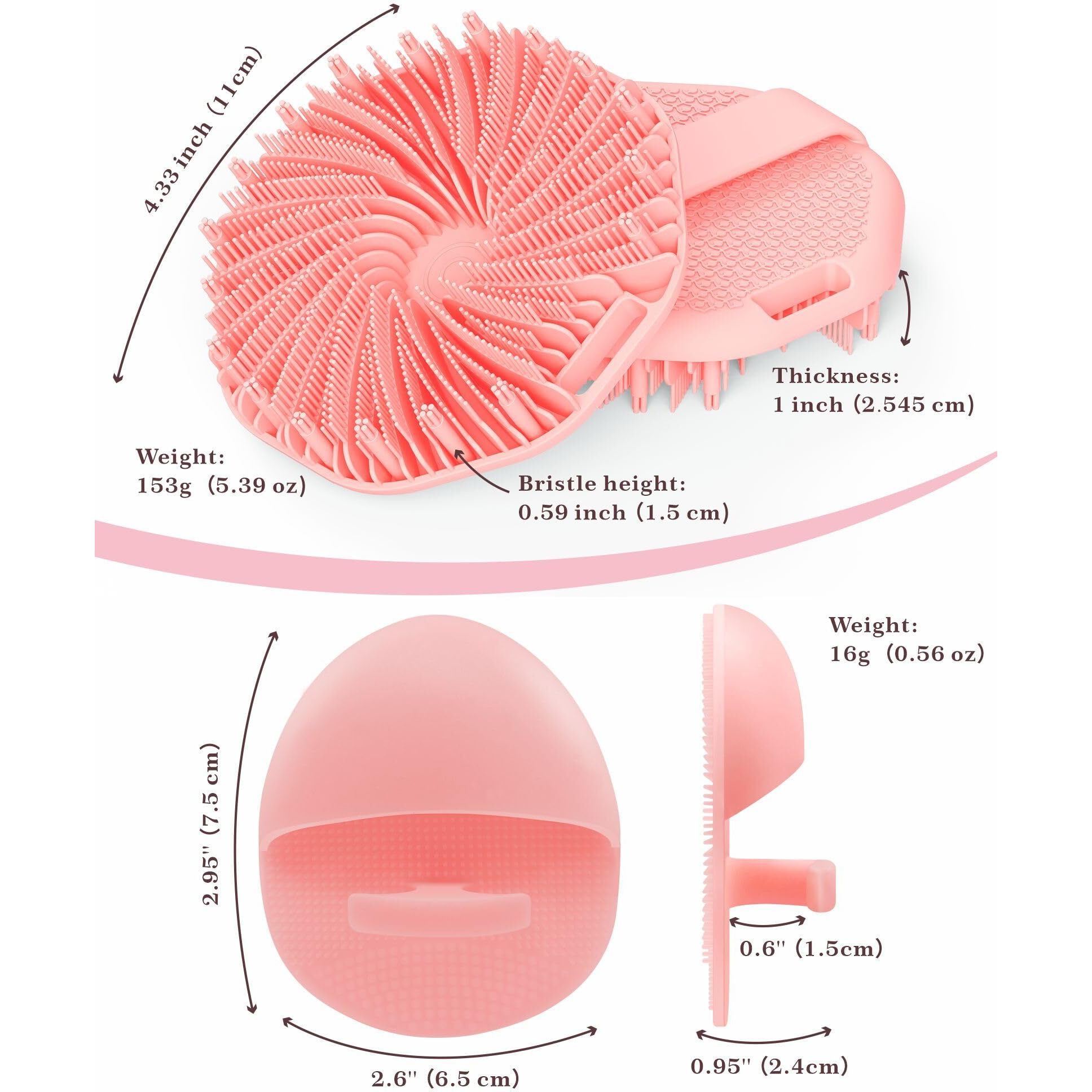 Manmihealth Silicone Handheld Manual Facial Cleansing Brush & Silicone Body Scrubber Shower Brush With Non-Slip Hand Strap Set 2 Pcs, Deep Cleansing Face Body Scrubber With A Free Hook (Pink*2)