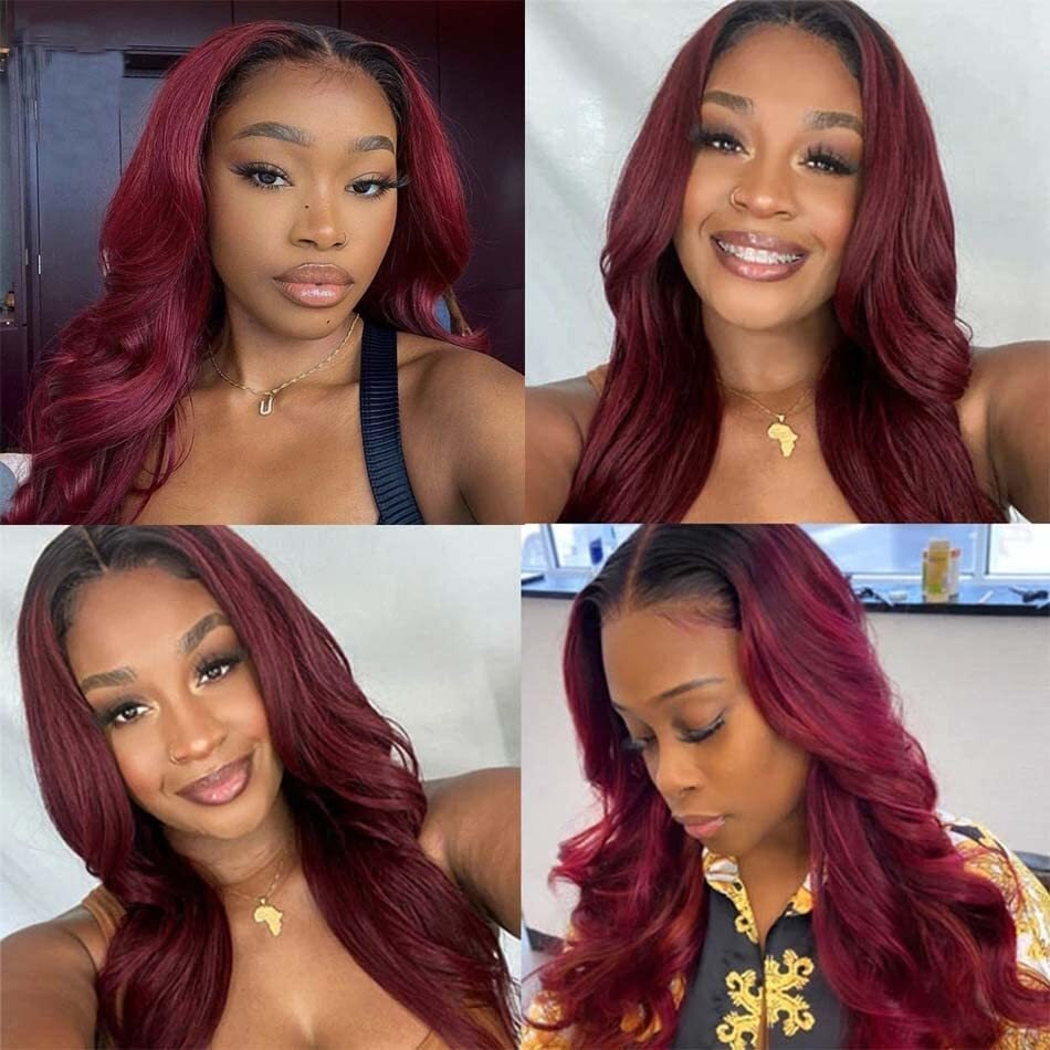 Burgundy Bundles Human Hair Ombre Body Wave Bundle 1B99J Bundles 12 14 16 Inch Unprocessed Brazilian Red Remy Hair Extensions Soft And Healthy Hair Weave