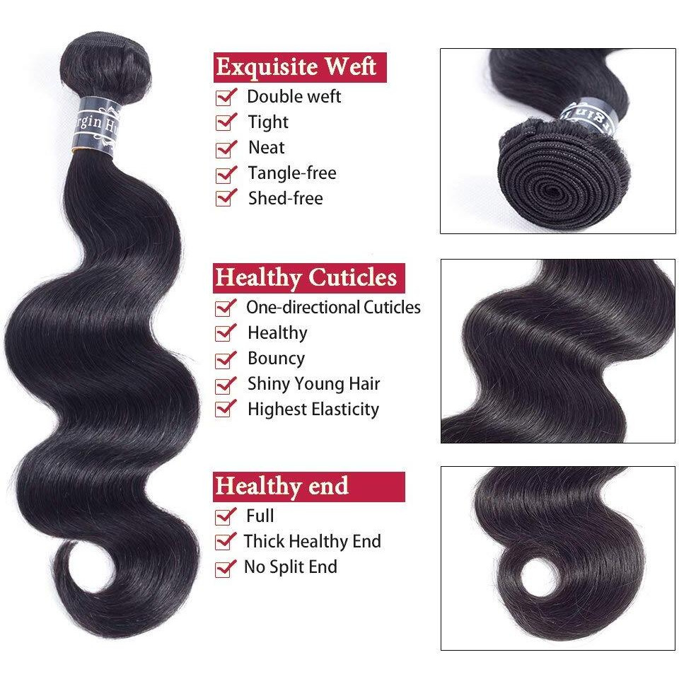 Amella Hair Brazilian Body Wave 3 Bundles With Closure (20 22 24+20 Closure)100% Unprocessed Body Wave Human Hair Weave With 4X4 Three Part Lace Closure Natural Black Color