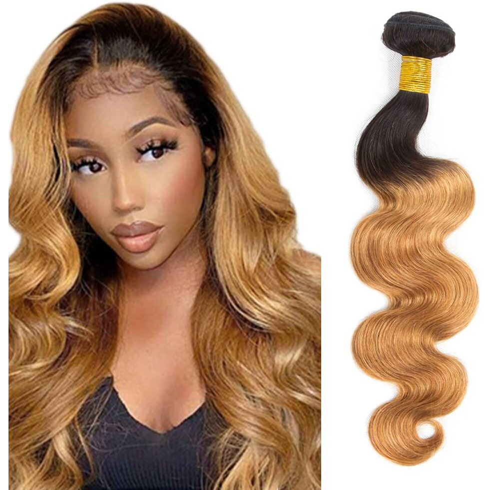 1B27 Ombre Body Wave Bundle Honey Blonde Human Hair Bundle 100% Unprocessed Virgin Hair Brazilian Double Weft Extensions 28 Inch For Women