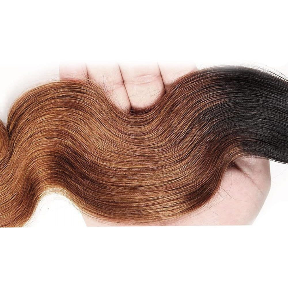 1B30 Ombre Body Wave Bundle Brown Human Hair Bundle 100% Unprocessed Virgin Hair Brazilian Double Weft Extensions Dark Brown Color 12 Inch For Women