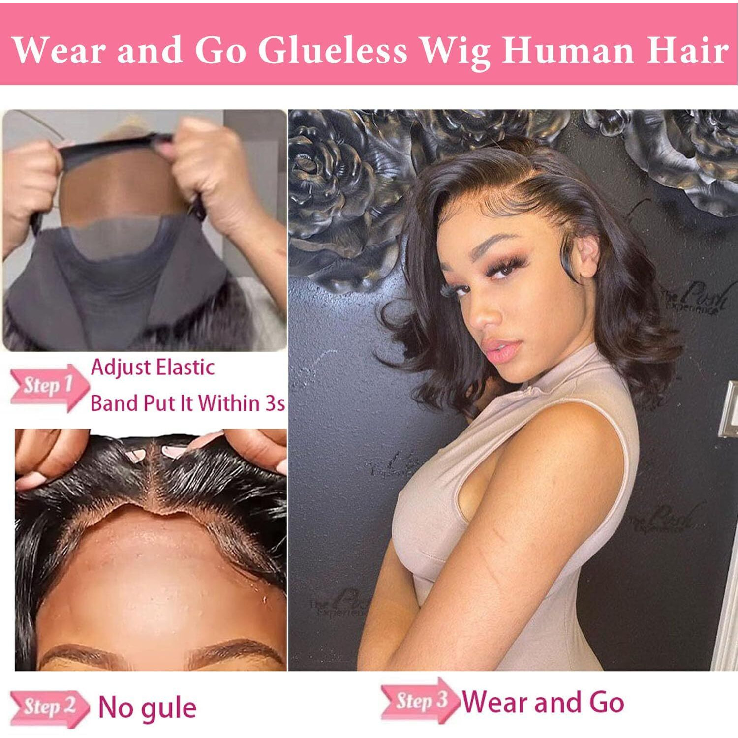Atilck Wear And Go Glueless Bob Wig - Body Wave Lace Front Human Hair Wigs For Black Women - Pre Plucked And Pre Cut 4X4 Lace Closure - No Glue Needed For Beginners 10 Inch