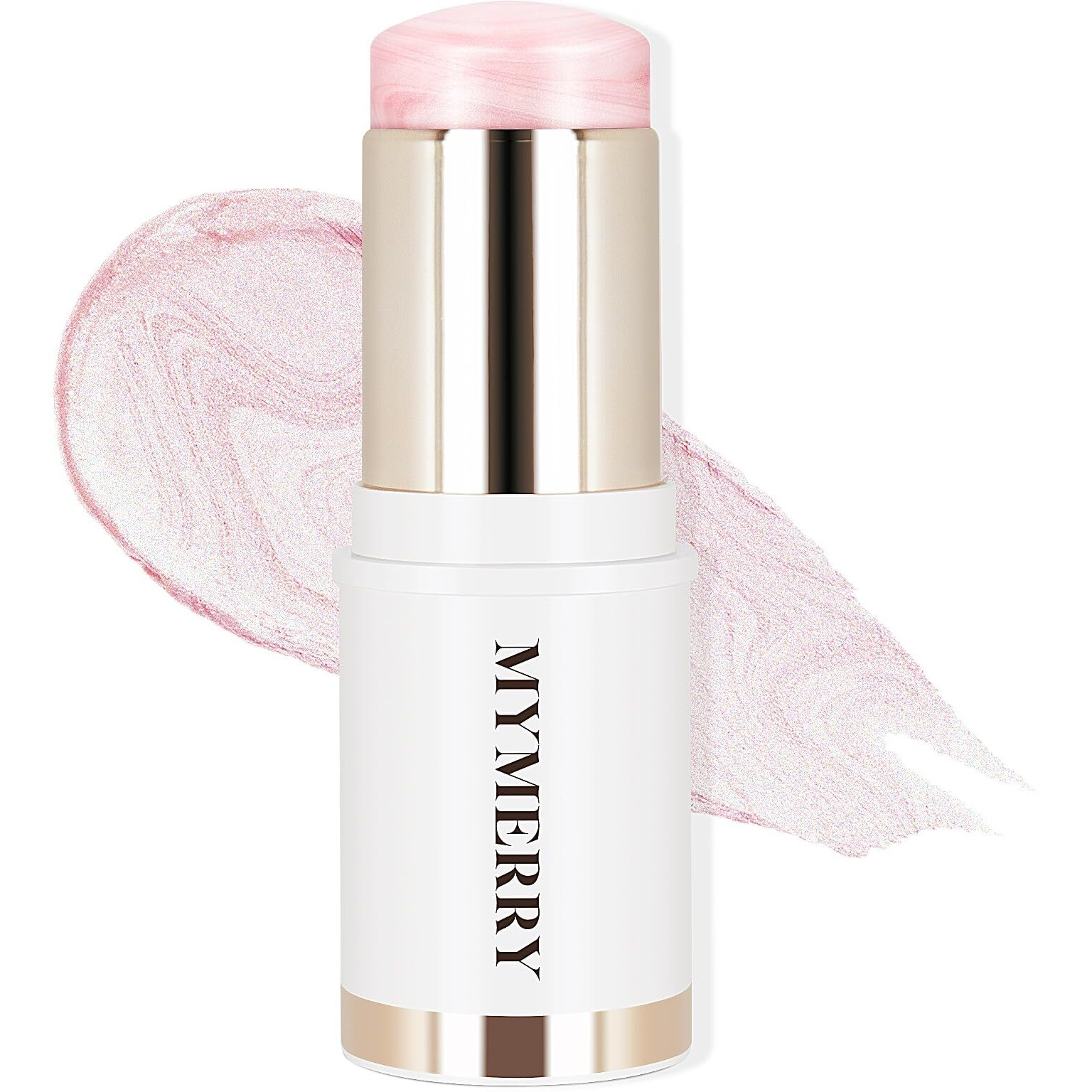 Clear Dewy Marble Highlighter Stick 15G/0.53Fl.Oz, Highlighters Makeup Stick For Face And Body, Micro Pearls & Shimmer Glow, Buildable Color For All Day, Vegan & Cruelty-Free, Pink Silver