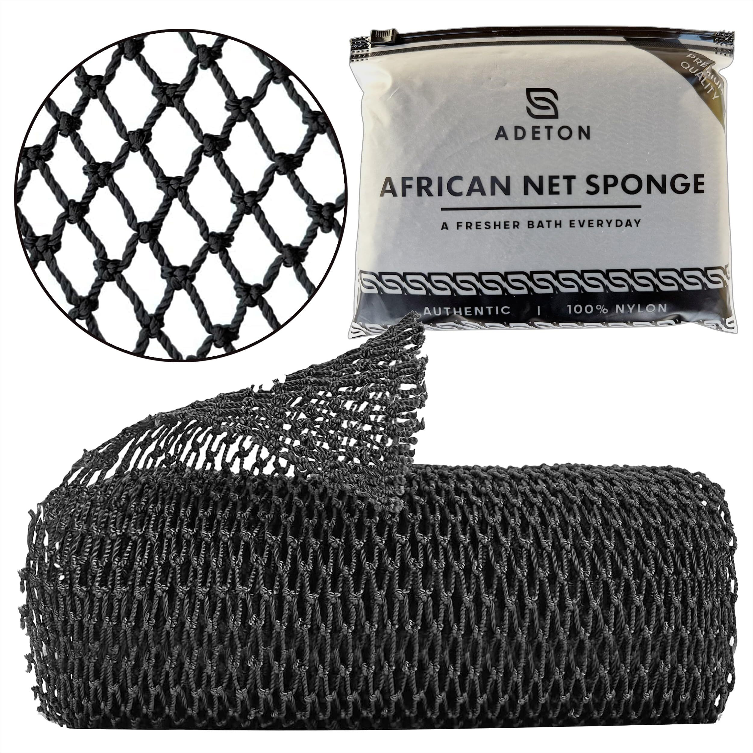 African Net Sponge Authentic, Exfoliating Bath Net Cloth, Real Knotted African Wash Net, Black Owned Sapo Afro Body Scrubber, Shower Essential Body Exfoliator, Large Deluxe Version (Grey Large)