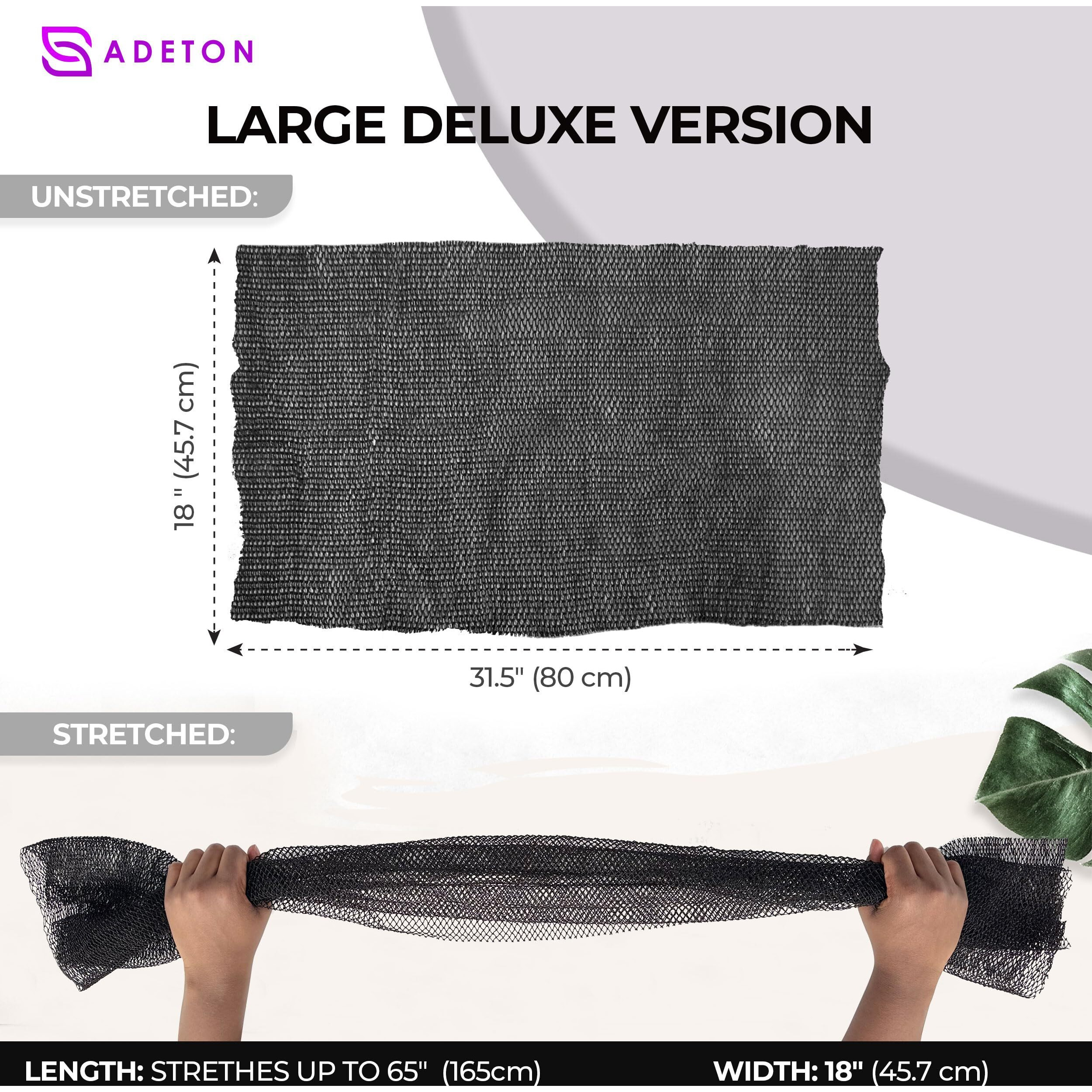 African Net Sponge Authentic, Exfoliating Bath Net Cloth, Real Knotted African Wash Net, Black Owned Sapo Afro Body Scrubber, Shower Essential Body Exfoliator, Large Deluxe Version (Grey Large)