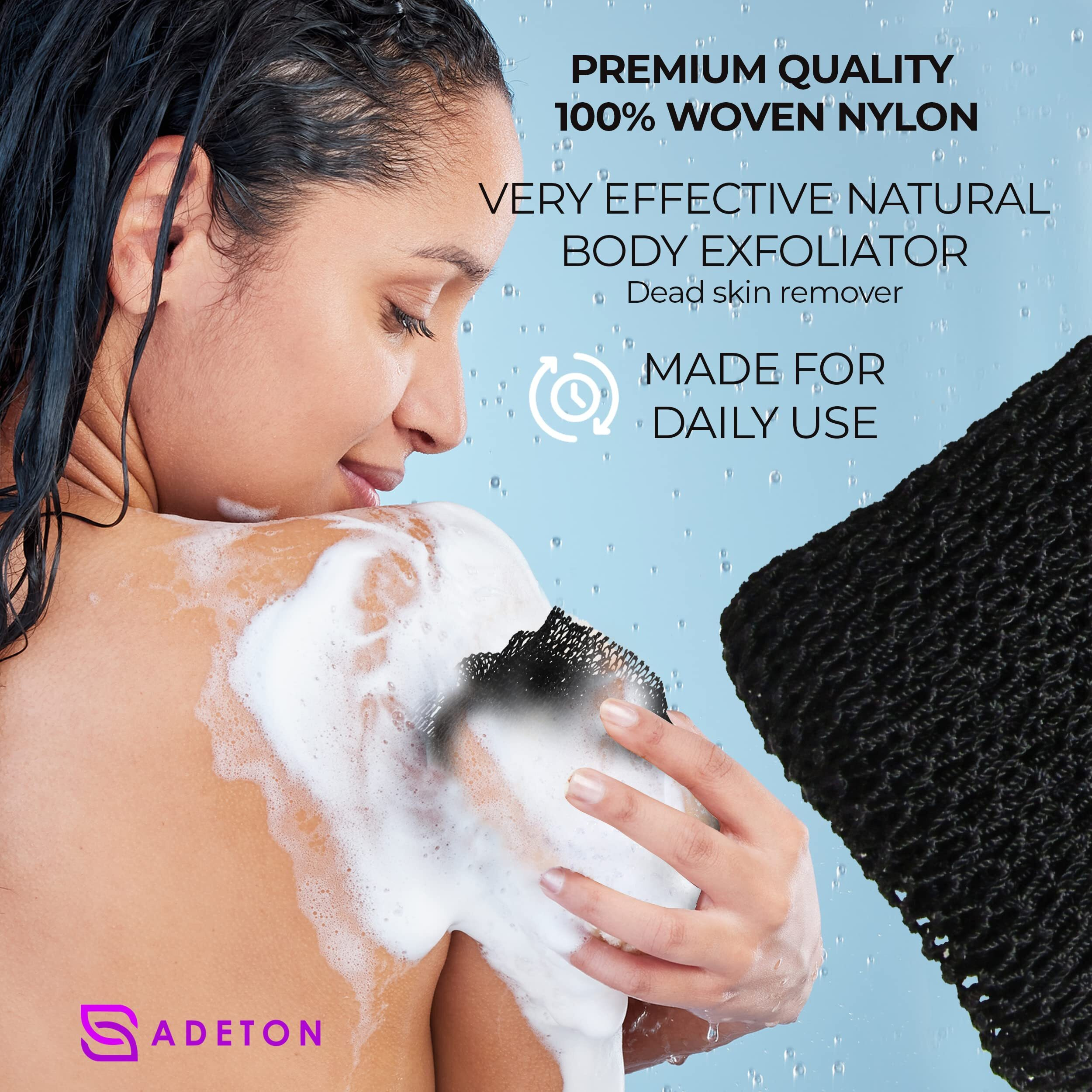 African Net Sponge Authentic, Exfoliating Bath Net Cloth, Real Knotted African Wash Net, Black Owned Sapo Afro Body Scrubber, Shower Essential Body Exfoliator, Large Deluxe Version (Grey Large)