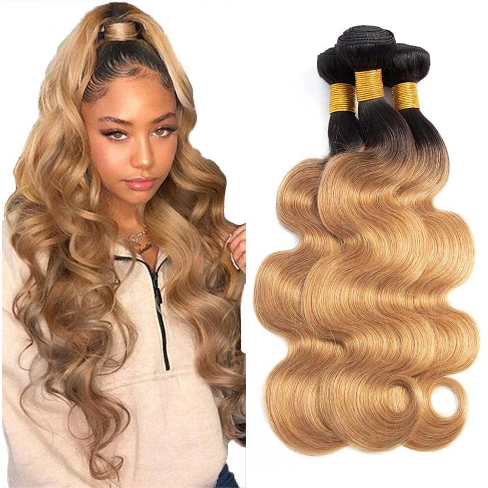 12 14 16 Inch Honey Blonde Bundles Human Hair 1B27 Ombre Body Wave Human Hair Bundles Real Unprocessed Brazilian Virgin Hair