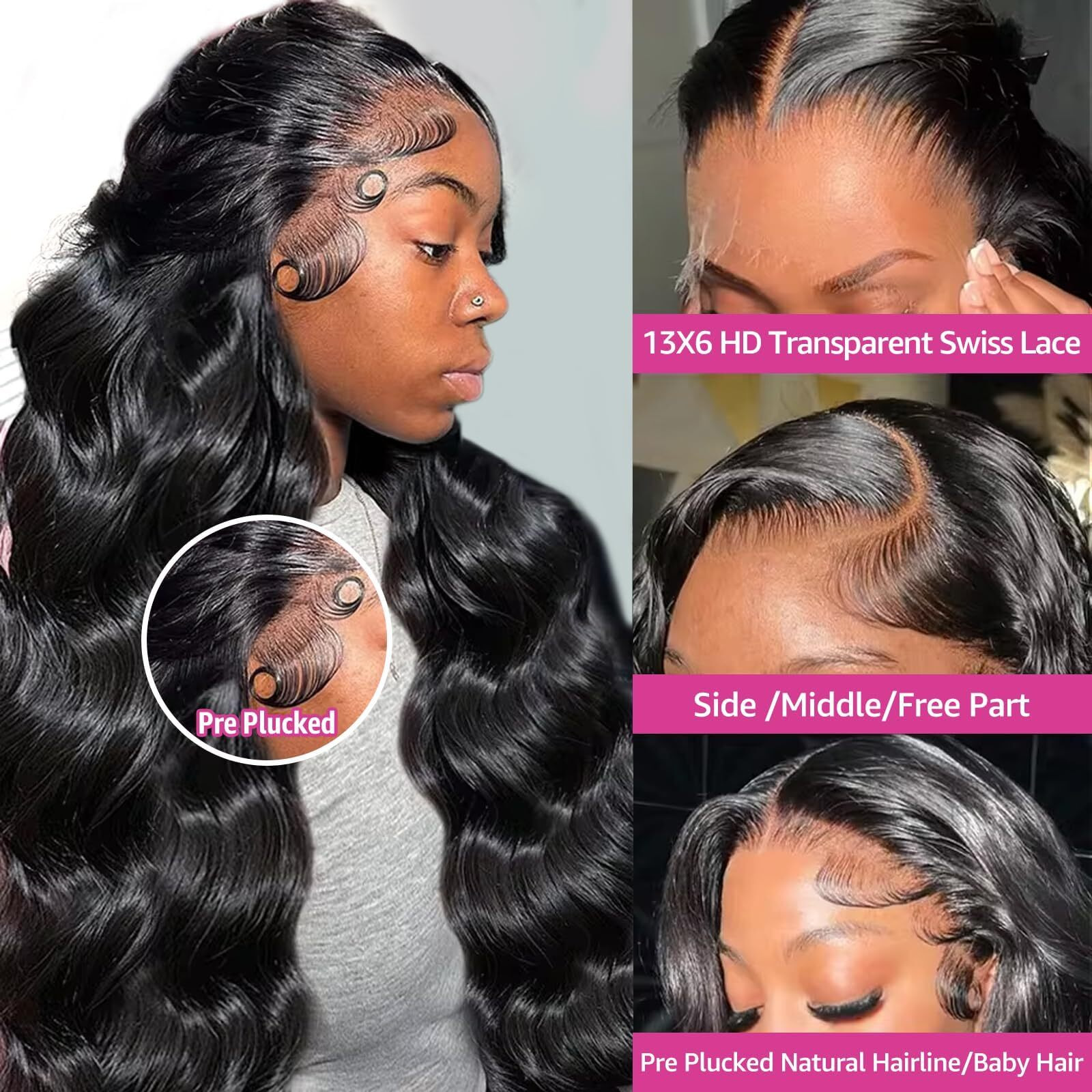 Thgf 34 Inch Body Wave Lace Front Wigs Human Hair Wig For Women 13X6 Hd Lace Front Wigs 200 Density Glueless Wig Pre Plucked With Baby Hair