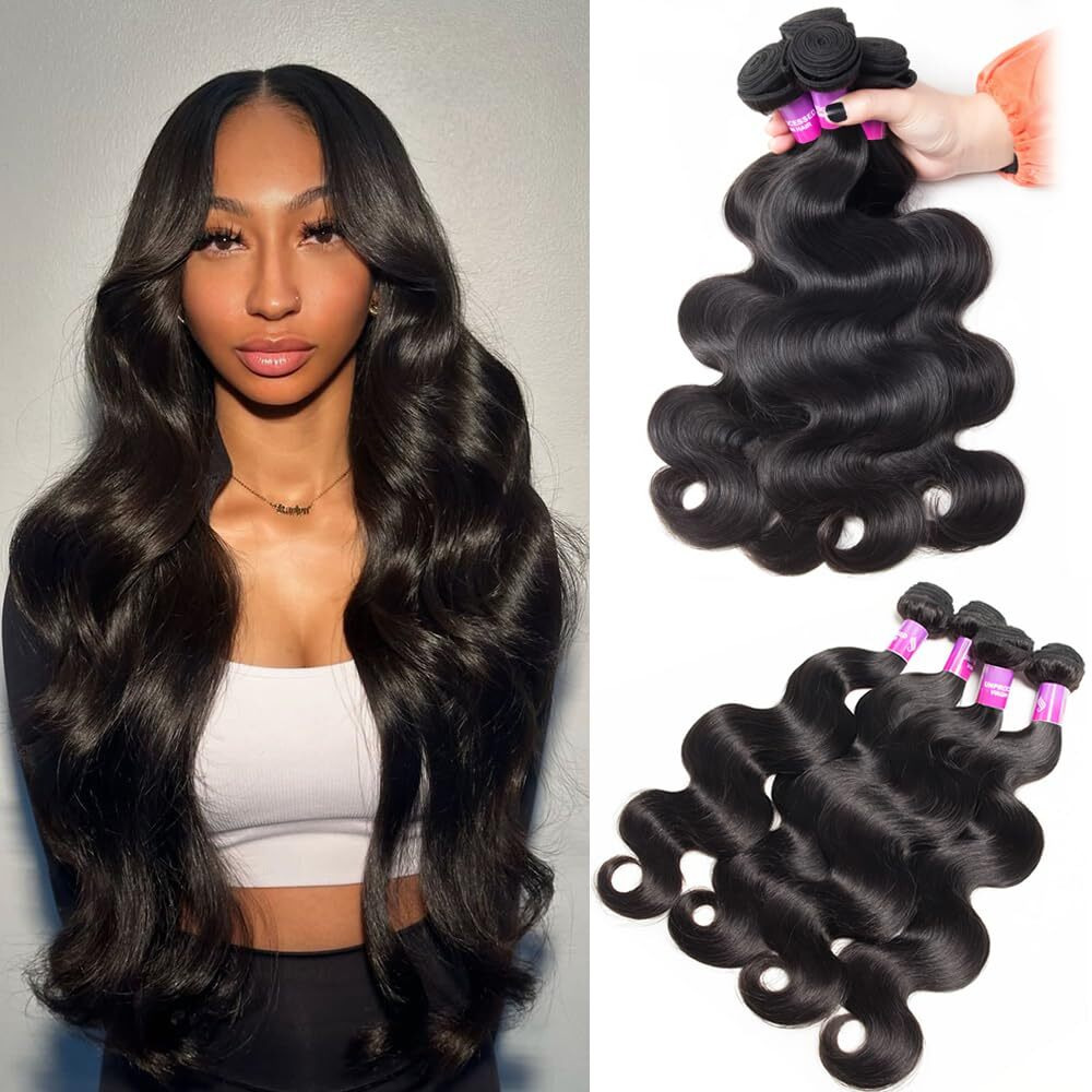 12A Human Hair Bundles 400G Body Wave Bundles Human Hair Extensions 22 24 26 26 Inch Brazilian Virgin Body Wave 4 Pieces Deals Unprocessed Brazilian Quick Weave Extensions Natural Black