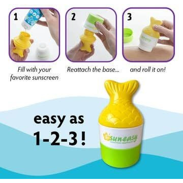 Yaya Organics Sun-Easy Sunscreen Applicator, Refillable Roll-On With Sponge For Kids And Babies, Fun, Fast And Mess-Free Application, Holds 80 Ml, Fish/Green Cap