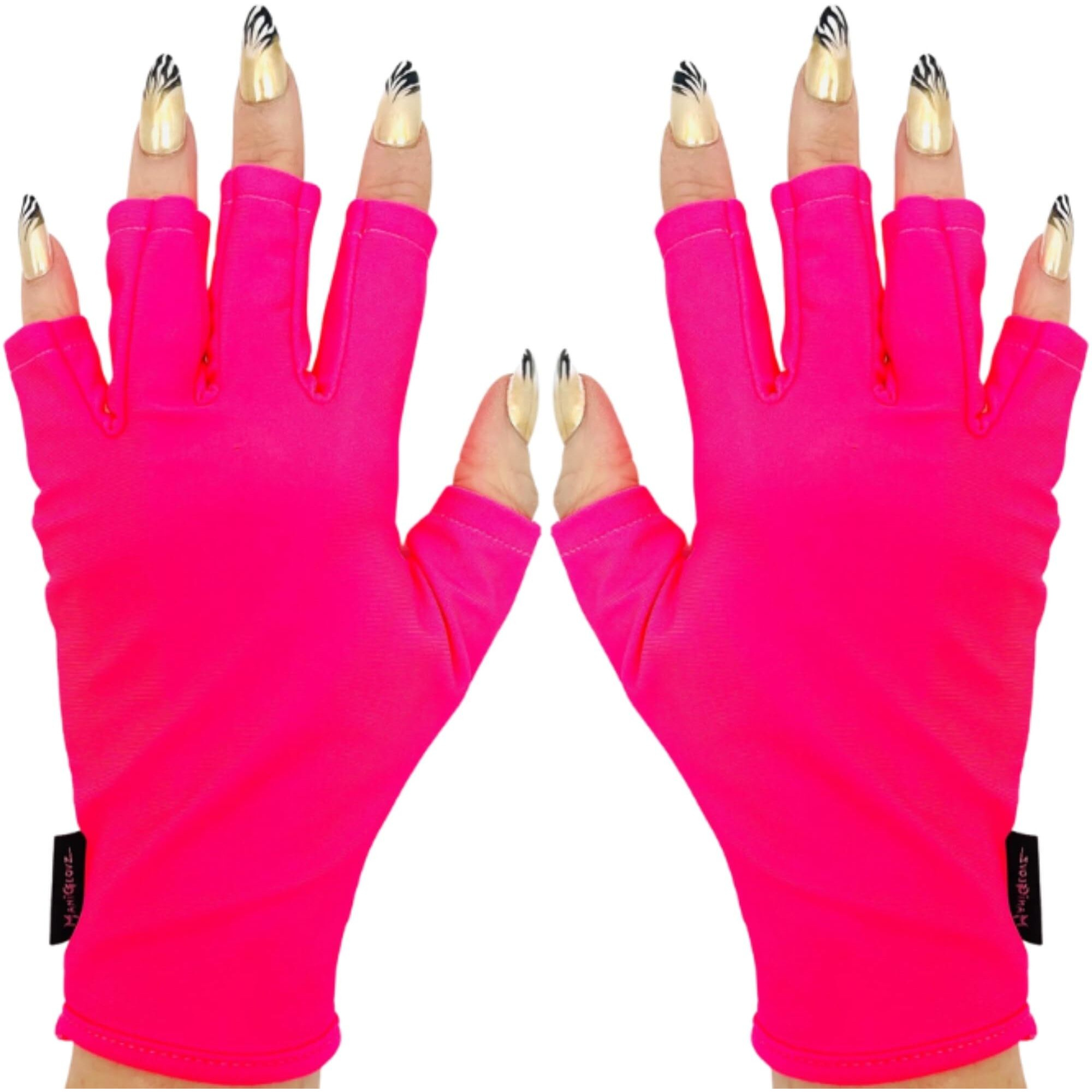 Maniglovz - The Original Upf 50+ Manicure And Sun Protective Nail Gloves | Anti Uv And Led Fingerless Gloves For Women | Can Be Used As Sun Protection Gloves For Driving | Neon Pink