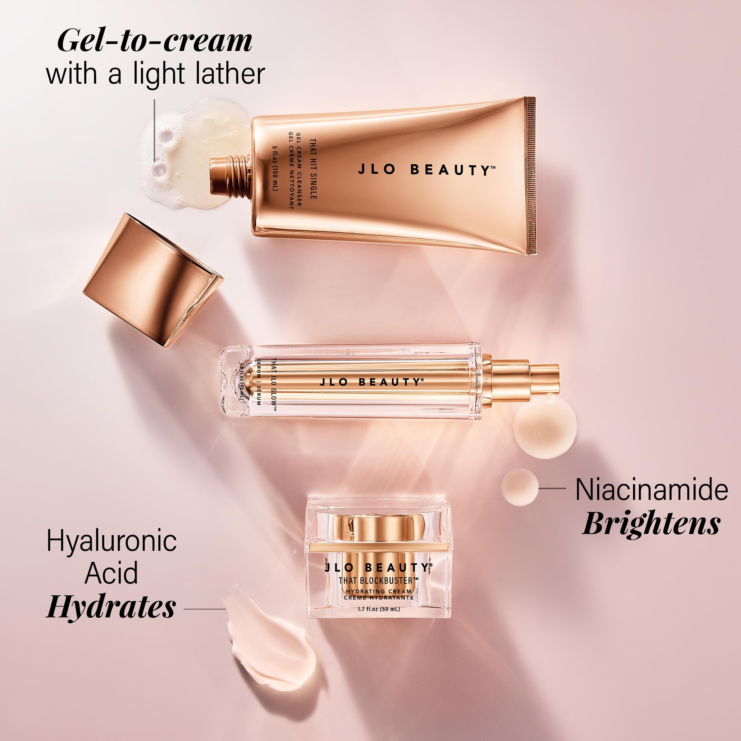 Jlo Beauty That Jlo Starter Skin Care Kit Includes Gel Cream Face Cleanser, 1.7 Oz, Face Moisturizer Cream, 0.5 Oz, Facial Serum, 0.5 Oz, Gently Tightens, Clears, And Hydrates For Smooth, Radiant Skin