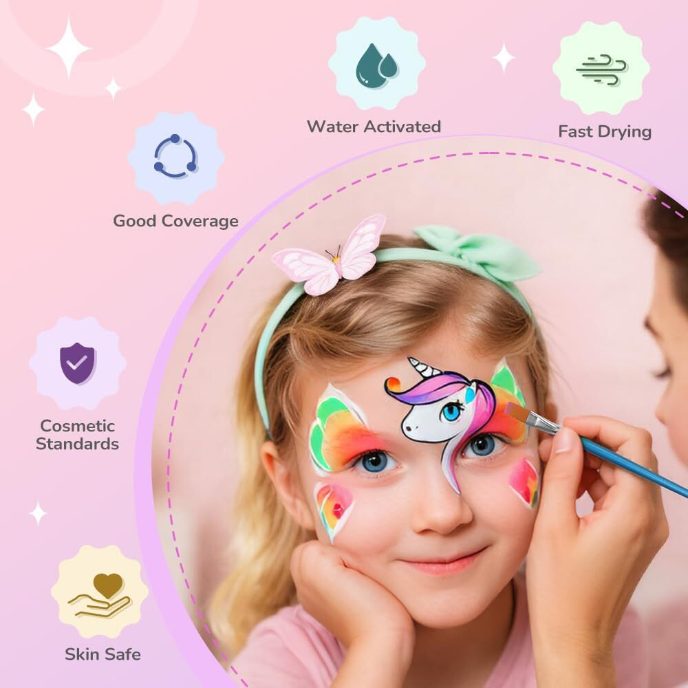 Janolia Face Painting Kit For Kids, Rainbow Face Paint Kit, Water Activated Face Paint, Macaron Color Split Cake Body Paint, Ideal Facepaint Makeup Kit For Kids Party Halloween Carnival Easter