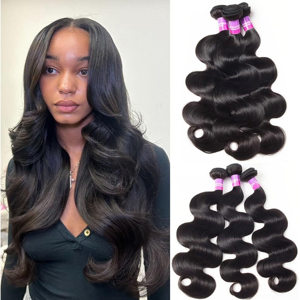12A Human Hair Bundles 300G Body Wave Bundles Human Hair Extensions 24 24 24 Inch Brazilian Virgin Body Wave 3 Pieces Deals Unprocessed Brazilian Quick Weave Extensions Natural Black