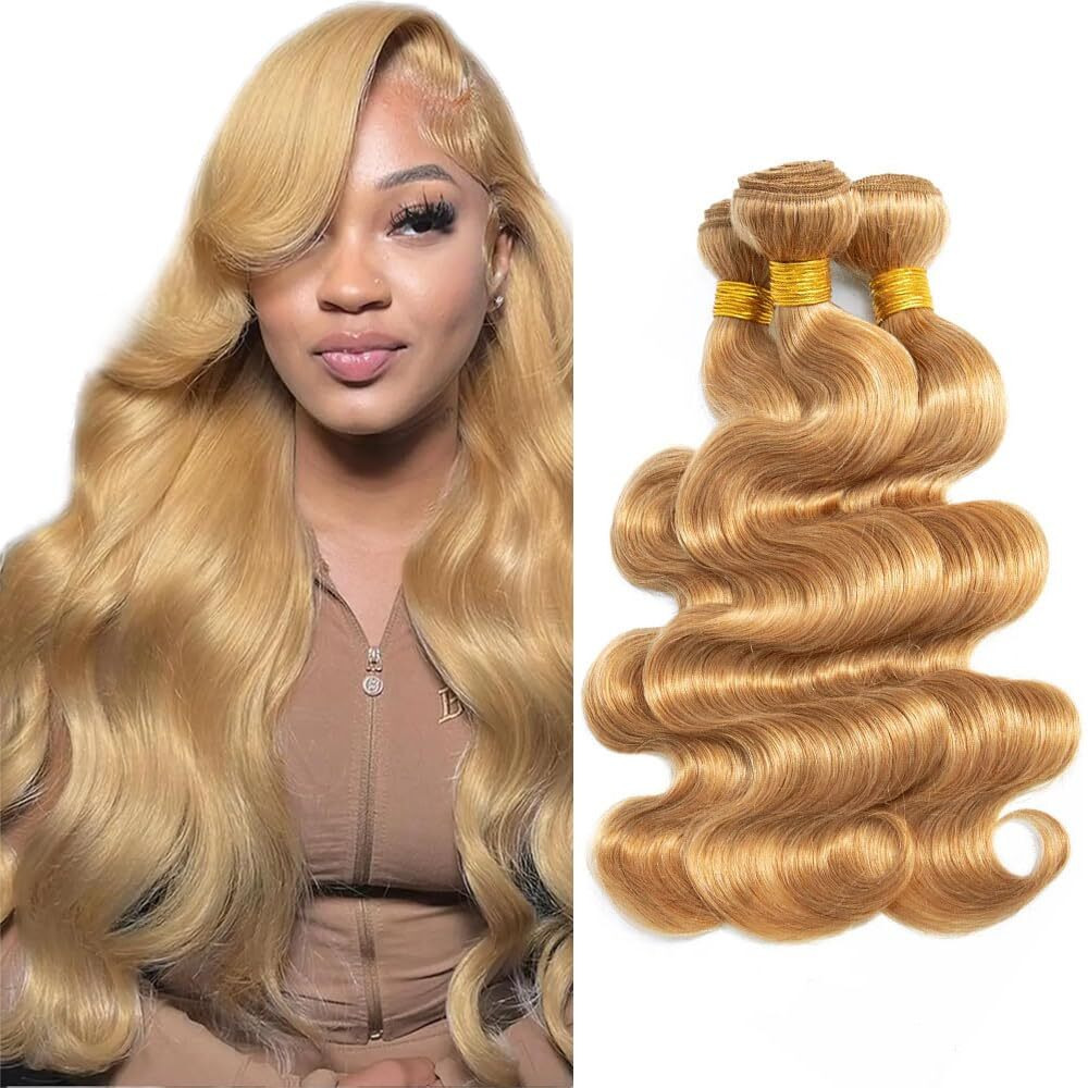 Color 27 Bundles Human Hair 30 32 34 Inch Unprocessed Honey Blonde Body Wave Bundles Brazilian Virgin Hair