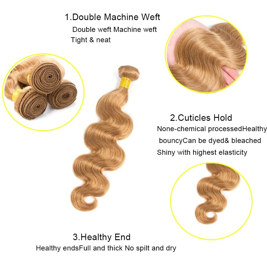 Color 27 Bundles Human Hair 30 32 34 Inch Unprocessed Honey Blonde Body Wave Bundles Brazilian Virgin Hair