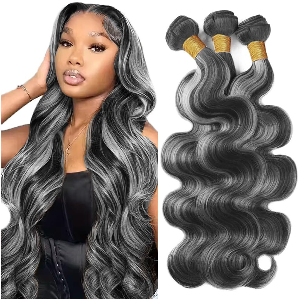 26 28 30 Inch Highlight Bundles P1Bgrey Body Wave Human Hair Bundle Grey Remy Hair Two Tone Black And Foxy Silver Bundle 1Bgray Ombre Body Wave Bundles 300G