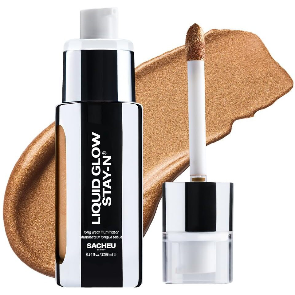 Sacheu Liquid Glow Stay-N Liquid Highlighter & Illuminator Makeup - 30Ml Long Lasting Luminous Glow Lightweight Dewy Finish, Sun Daze