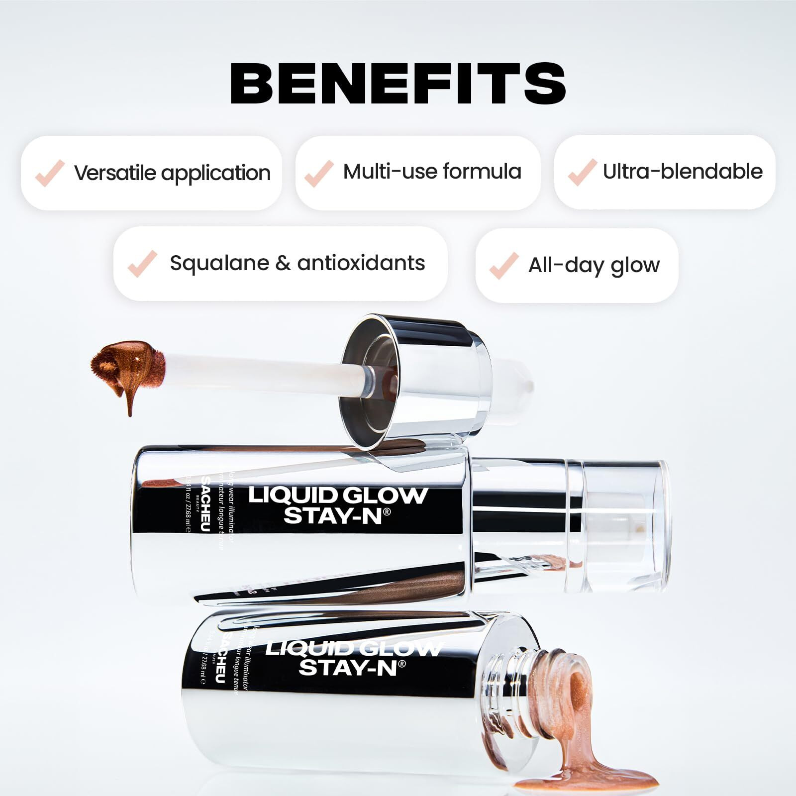 Sacheu Liquid Glow Stay-N Liquid Highlighter & Illuminator Makeup - 30Ml Long Lasting Luminous Glow Lightweight Dewy Finish, Sun Daze