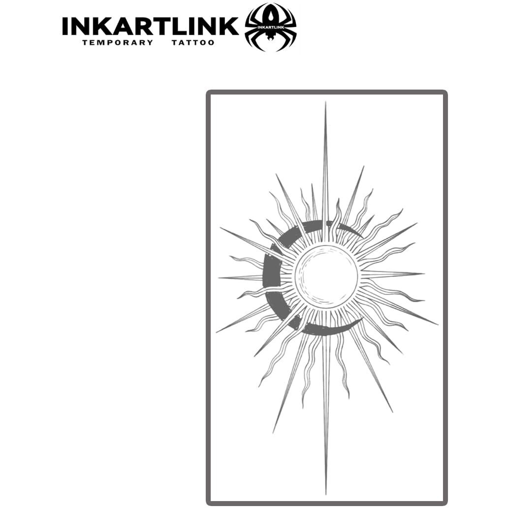Inkartlink Tattoo Tech, 2 Sheets Medium Semi Permanent Tattoo, Adult Art Design Temporary Tattoos, Lasts 1-2 Weeks, Waterproof, Realistic Look, No Reflection (Geometric Sun)